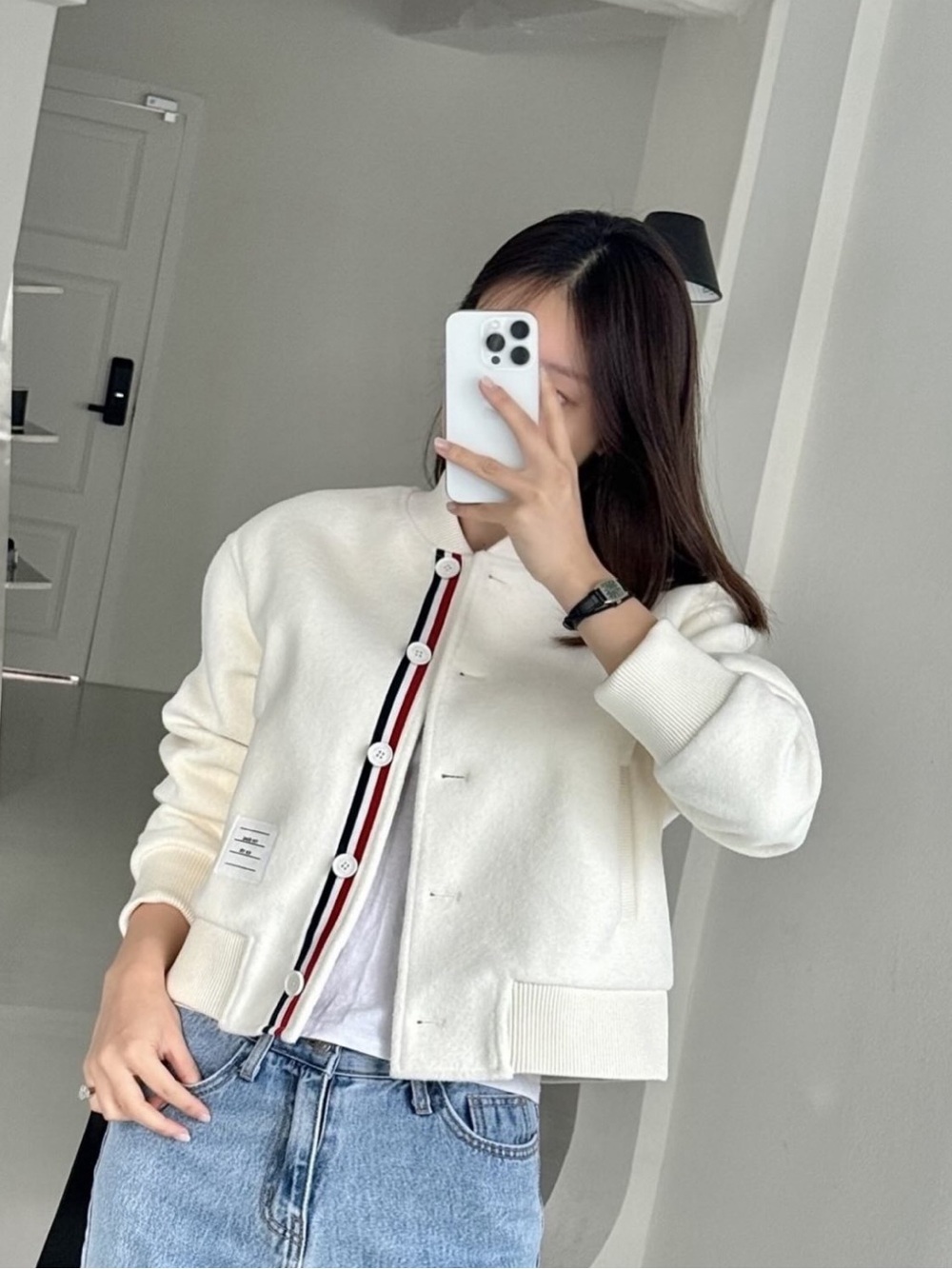 Thom Browne 4-Bar Stripe Cardigan Women's Cream from small to medium size. New.